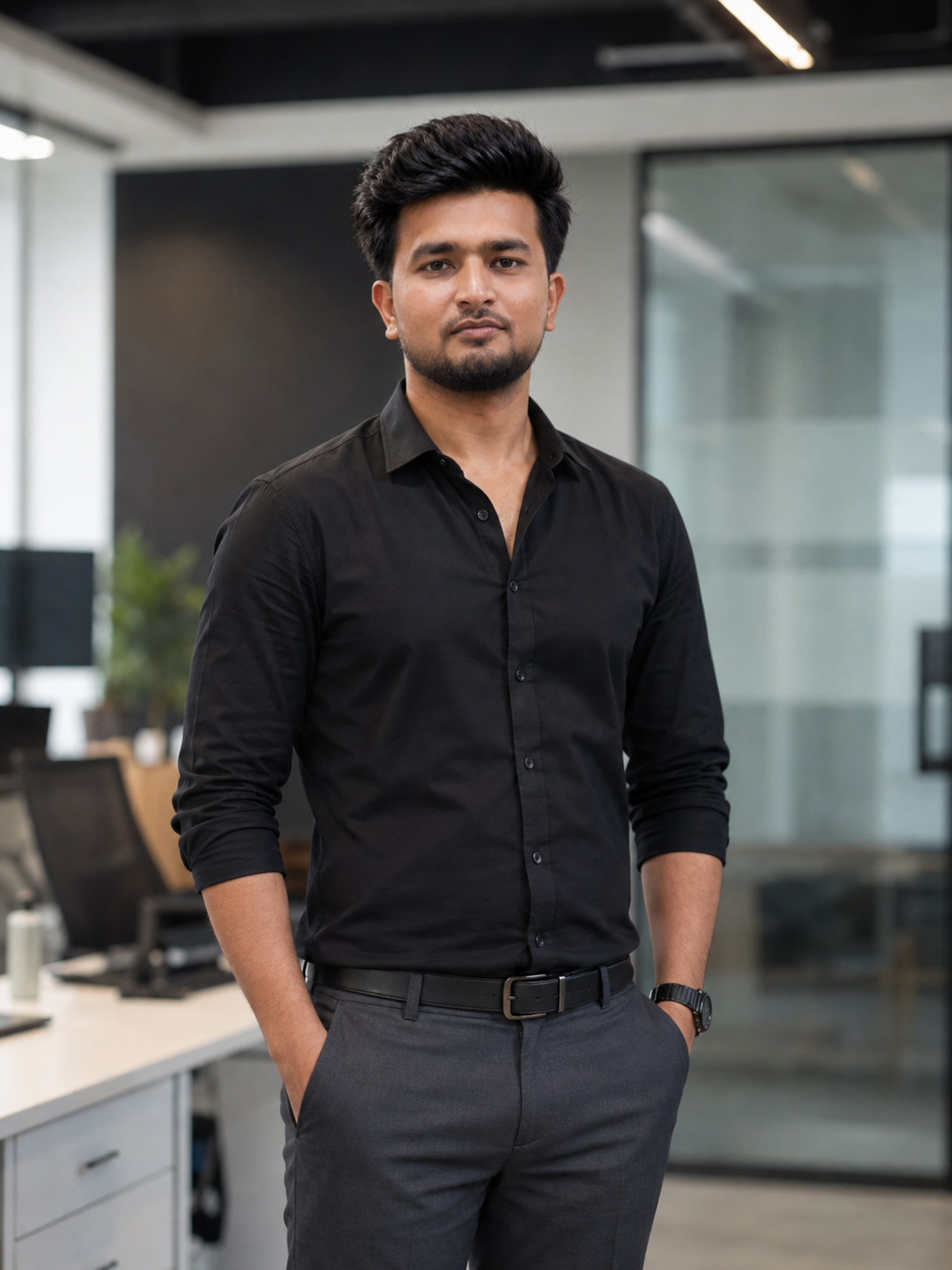 Vikar Ali in a professional office setting